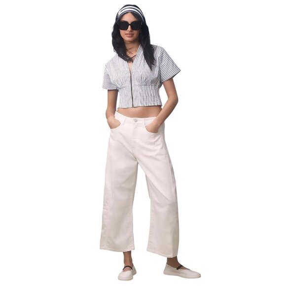 Pilcro Heritage Curve Mid-Rise Barrel Jeans White Size 32T Anthropologie